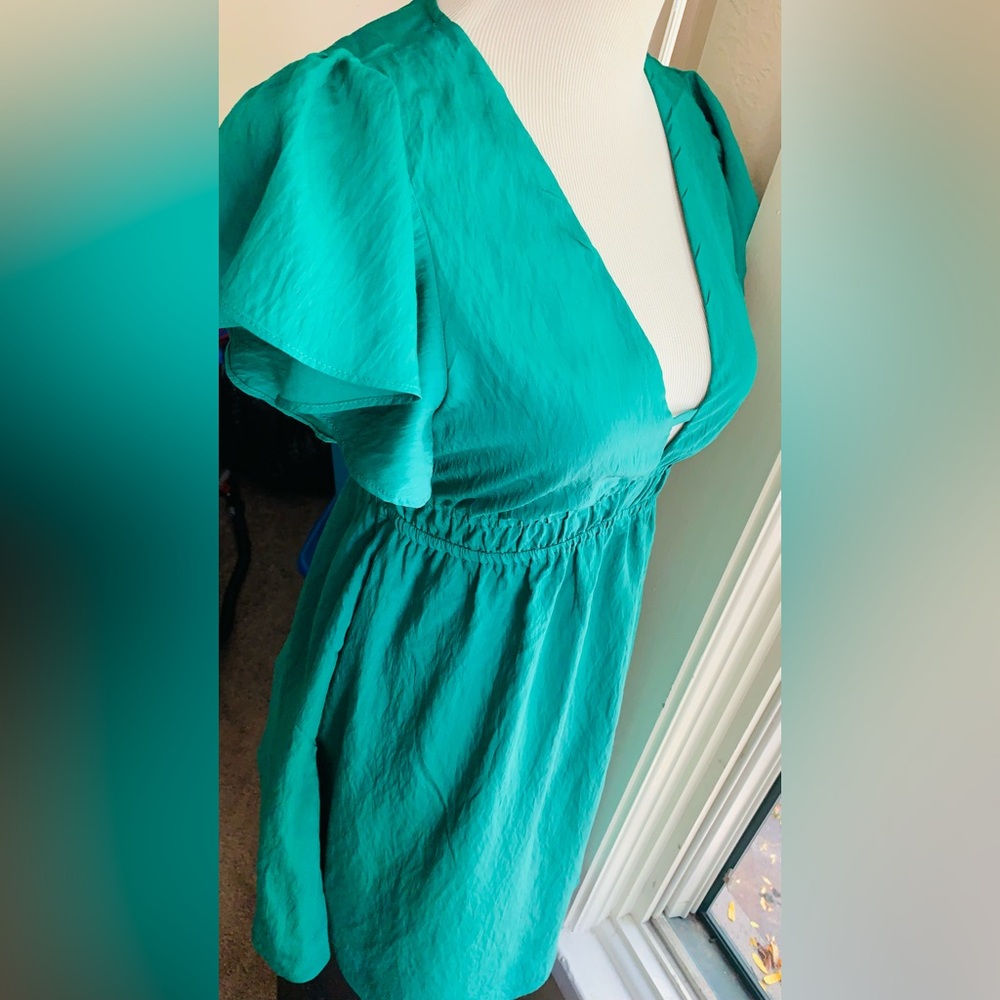 A New Day Teal V-Neck Flutter Sleeve Tunic Dress XS